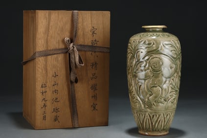 An Exquisite Yaozhou yao Flower and Figure Pattern Vase