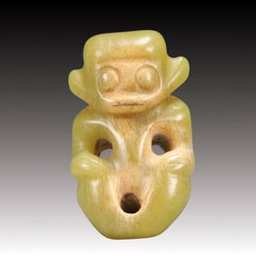 An Archaic Hongshan Culture Yellow Jade Figure Ornament