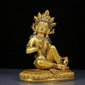A Solemn Gilt Bronze Inlaid Turquoise Statue of Avalokitesvara
