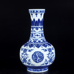 An Exquisite Blue and White Flower and Dragon Pattern Vase