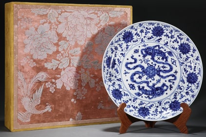 A Huge Blue and White Lotus and Lion Pattern Plate