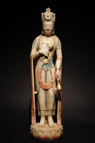A Rare Marble Painted Color Statue of Avalokitesvara