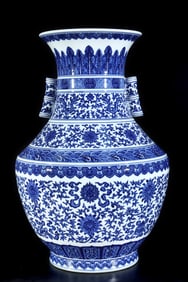 A Huge Blue and White Lotus and Eight Treasures Pattern Double-Ears Vase