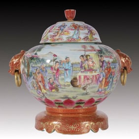 An Exquisite Enamel Character and Story Pattern Double-Ears Censer
