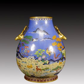 A Huge Cloisonne Auspicious Beast Pattern Deer-Ears Vase