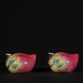 A Pair of Exquisite Famille-Rose Peach-Shaped Water Pots