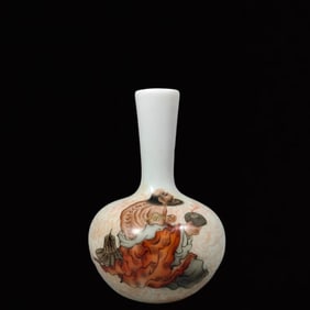 An Exquisite Iron-Red Painted Gold Figure Pattern Vase