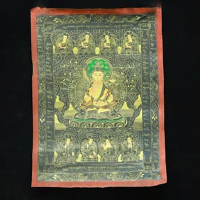 A Rare Brocade Painted Color Statue of Manjusri Tangka