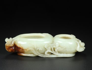 A Rare White Jade Ganoderma lucidum Pattern Brush Washer