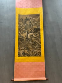 A Chinese Vertical Scroll Ink Painting of Landscape on Silk,Li Tang