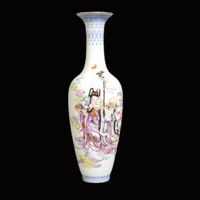 An Exquisite Enamel Character and Story Pattern Painted Gold Vase,With Poem