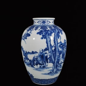 A Huge Blue and White Flower and Bird Pattern Double-Ears Vase