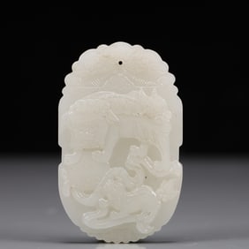 An Exquisite White Jade Lion Pattern Pendant