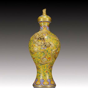 A Huge Cloisonne Lotus and Dragon Pattern Bottle
