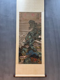 A Chinese Vertical Scroll Ink Painting of Landscape on Silk,Yuan Yao