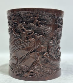 An Exquisite Huanghuali wood Character and Story Pattern Brush Pot