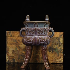 An Exquisite Purple Glazed Double-Ears Four Legs Censer