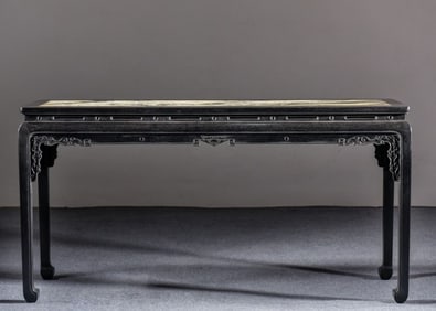 An Exquisite Zitanwood Inlaid Marble Long Table