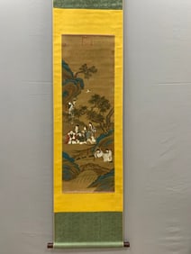 A Chinese Vertical Scroll Ink Painting of Figure on Silk,Qiu Ying