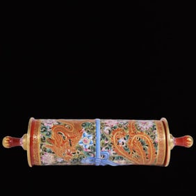 A Rare Enamel Carved Hollow Dragon and Phoenix Pattern Book Tube,with poem