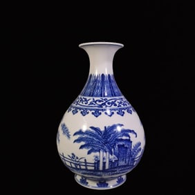 An Exquisite Blue and White Banana Leaf and Bamboo Pattern Vase