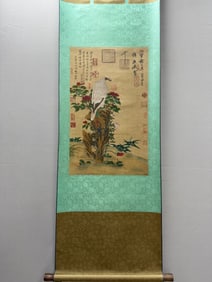 A Chinese Vertical Scroll Ink Painting of Flower and Bird on Silk,Song Huizong