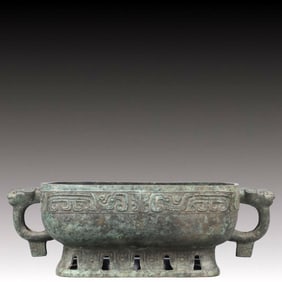 A Rare Bronze Auspicious Bird Pattern Double-Ears Censer