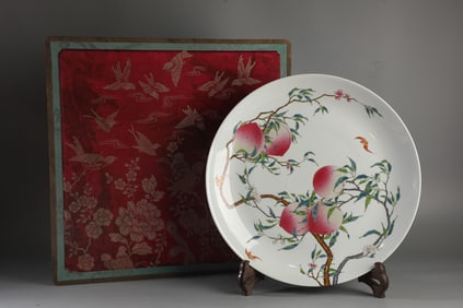 A Monumental Famille-Rose Bats and Peach Pattern Plate