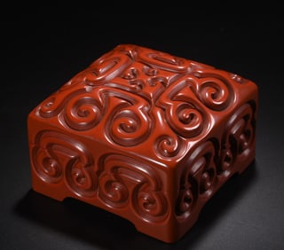 An Exquisite Carved Red Lacquer Ruyi Pattern With Cover Box,With Poem