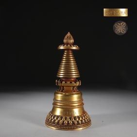A Rare Gilt Bronze Pagoda