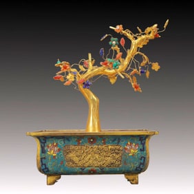 An Exquisite Cloisonne Inlaid Turquoise Flowerpot Ornament