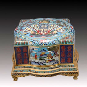 A Exquisite Cloisonne Lotus Pattern Character and Story Pattern Dragon Pattern Box