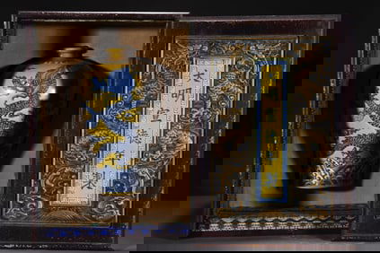 An Exquisite Blue and White Yellow Ground Seawater,Dragon and Phoenix Pattern Vase