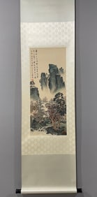 A Chinese Vertical Scroll Ink Painting of Landscape on Silk,Zhang Daqian