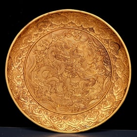 An Exquisite Gilt Bronze Seawater and Dragon Pattern Plate