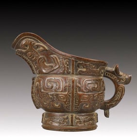 An Exquisite Eaglewood Beast-Face Pattern Goblet