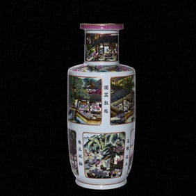 An Exquisite Famille-Rose Character and Story Pattern Painted Gold Vase