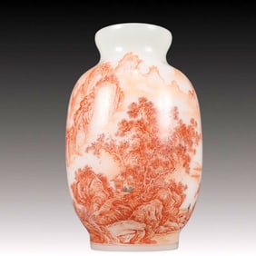 A Precious Glass Ruby Red-Glazed Landscape Pattern Vase