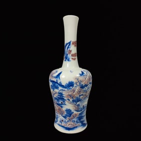An Exquisite Blue and White Underglaze-Red Landscape and Figure Pattern Vase