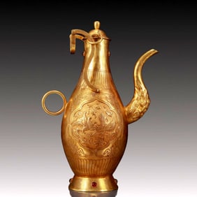 An Exquisite Gilt Bronze Inlaid Gems Phoenix Pattern Teapot