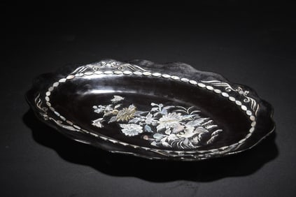An Exquisite Black Lacquer Flower Pattern Inkstone