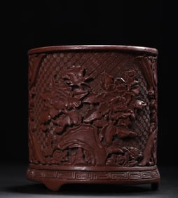 An Exquisite Carved Red Lacquer Flower Pattern Brush Pot