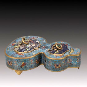 A Exquisite Cloisonne Eight Treasures Pattern Bats and Peach Pattern Gourd-Shaped Box