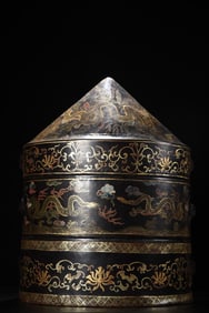 An Exquisite Black Lacquer Lotus and Dragon Pattern Painted Gold Box