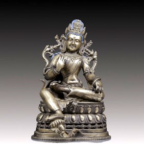 A Solemn Silver Statue of Green Tara