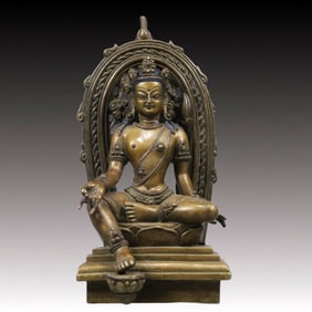 A Solemn Bronze Statue of Tara, With Inscription