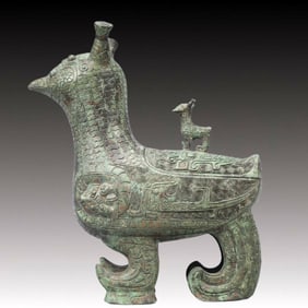 A Rare Bronze Auspicious Bird-Shaped Jar,With Inscription