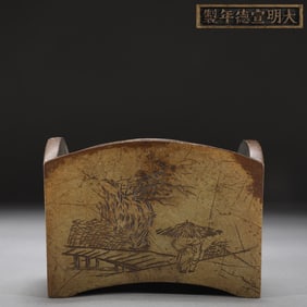 An Exquisite Bronze Landscape and Figure Pattern Censer,With Poem