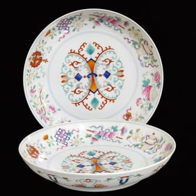 A Pair of Exquisite Famille-Rose Eight Treasures Pattern Plates