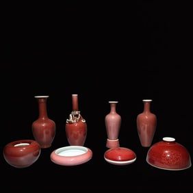 A Set of Fine PeachBloom-Glazed Porcelains